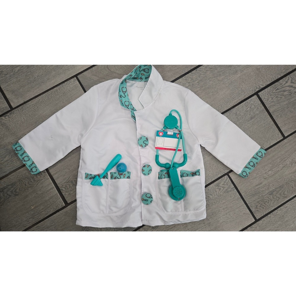 Melissa & Doug Kids Doctor Lab Coat Costume White Teal Medical Role Play Jacket